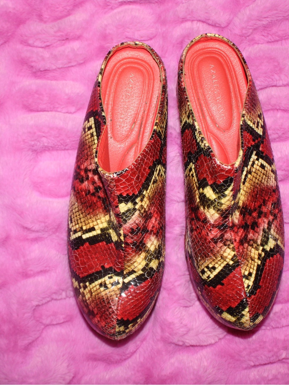 Slip-On Women’s Mules in Red Snake Print